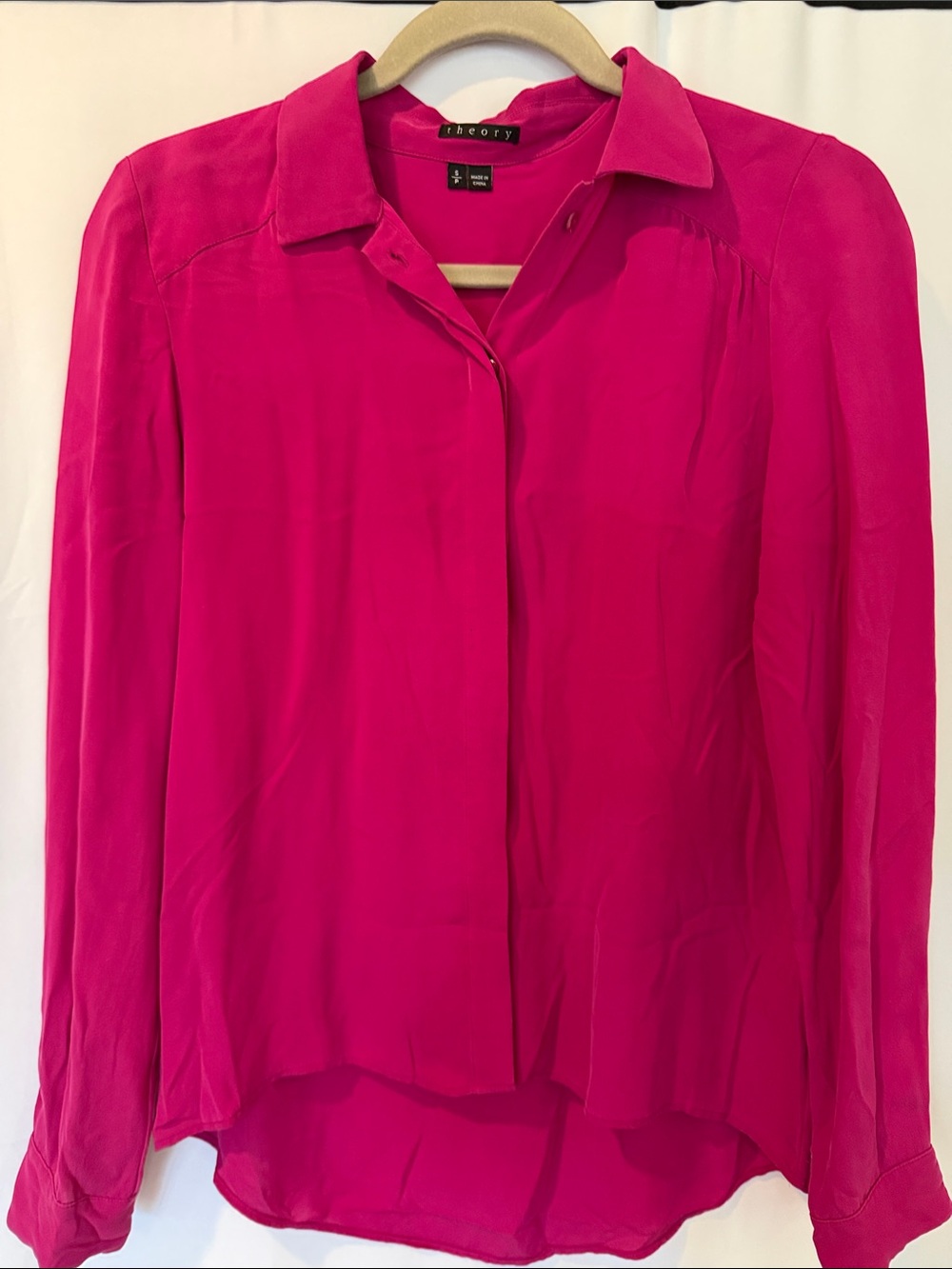 Theory Women's Bright Fuchsia Collared Button-Front Blouse